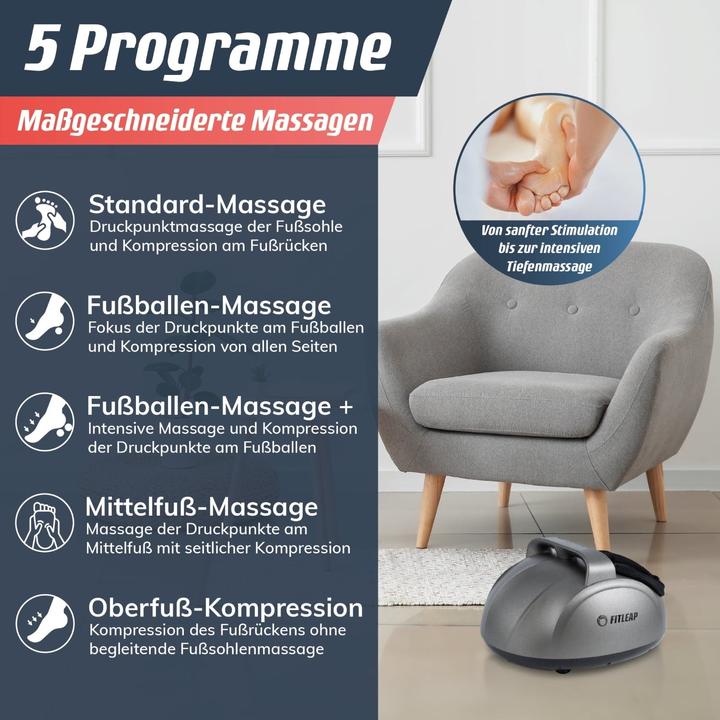 Image du produit Fitleap Fussmassagegerät 9 Intensitäten, 5 Programme, bis Gr. 44, inkl. Fernbedienung, Wärmefunktion