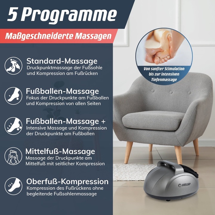 Produktbild Fitleap Fussmassagegerät 9 Intensitäten, 5 Programme, bis Gr. 44, inkl. Fernbedienung, Wärmefunktion