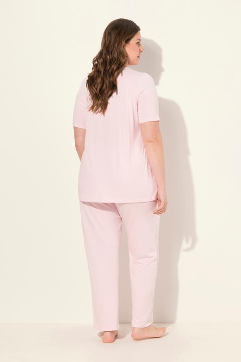 Produktbild Ulla Popken Pyjama, Satindetails, V-Ausschnitt, Halbarm (54)