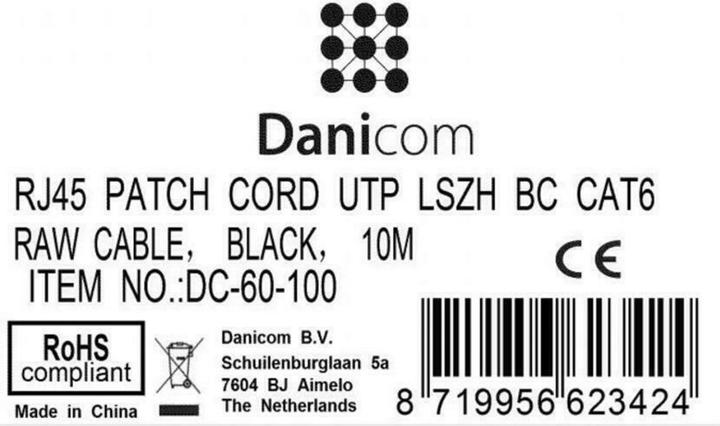 Produktbild Dsit CAT6 Netzwerkkabel, U/UTP, 10 meter, Schwarz, 100% Kupfer (CAT6, 10 m)