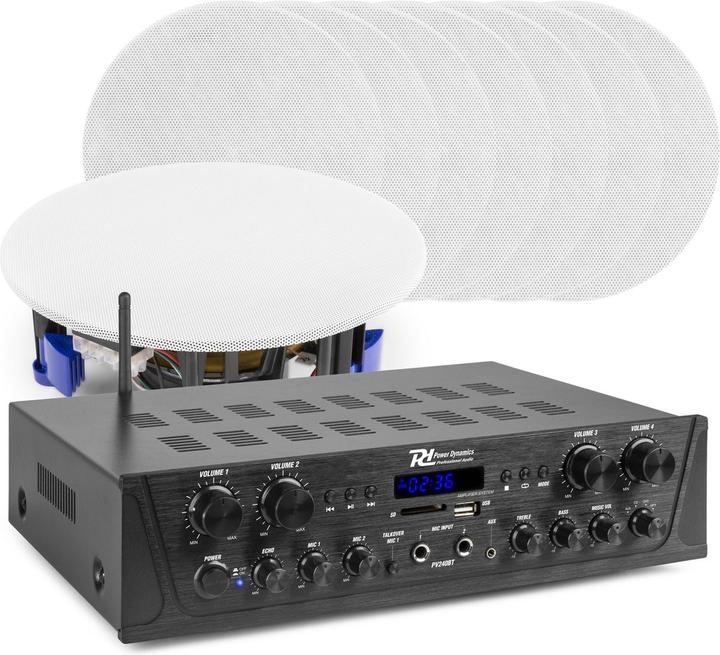 Actual product image Power Dynamics met Bluetooth - - PV240BT amplifier met 8x ESCS5 plafond speaker (Amplifier)