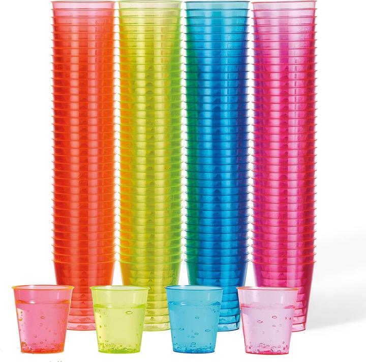Produktbild I Am Creative Shotbecher Set 200er 3cl Neon Party Einweg Schnapsbecher Pink/Orange/Gelb/Blau (200 x)