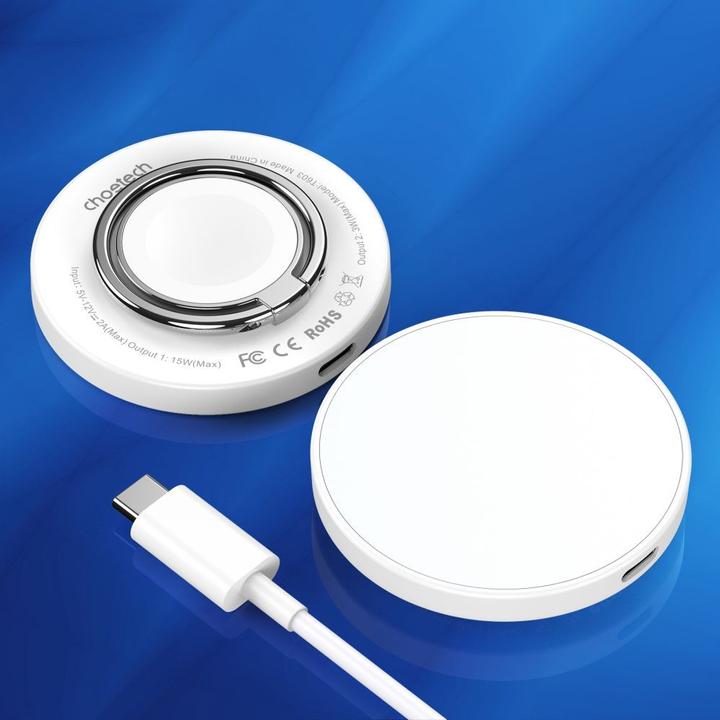 Actual product image Choetech Bezprzewodowa ładowarka indukcyjna 2w1 T603-F, uchwyt (biała) (15 W)
