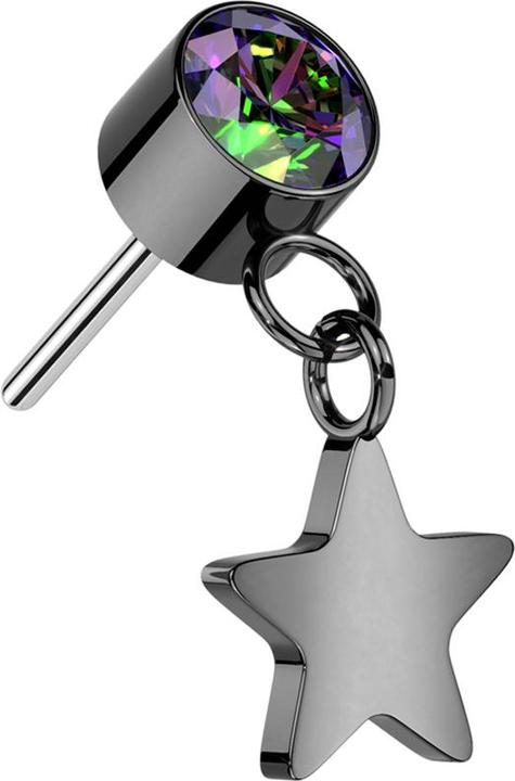 Image du produit Star Piercing Threadless cylindre noir cristal foncé multicolore pendentif étoile noire (sans laiton, Titane)