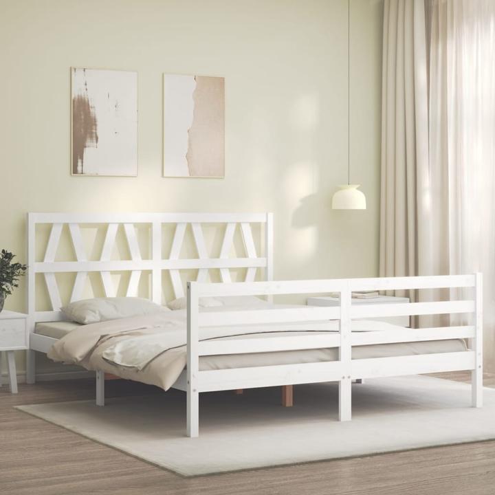 Image du produit VidaXL Massivholzbett mit Kopfteil Weiss 5FT King Size (150 x 200 cm)