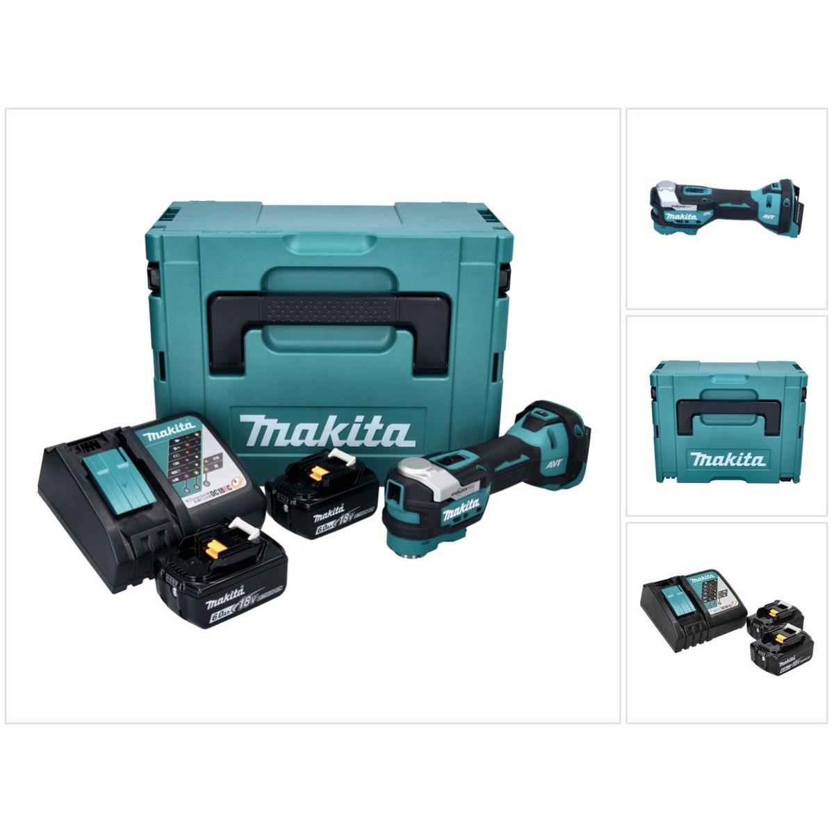 Makita, Multifunktionswerkzeug, DTM 52 RGJ Akku Multifunktionswerkzeug 18 V Starlock Max Brushless + 2x Akku 6,0 Ah + La...