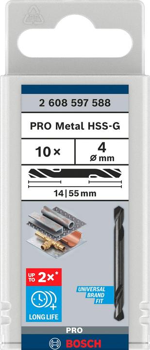 Produktbild Bosch Professional Zubehör PRO Metal HSS-G Spiralbohrer mit Doppelklinge, 4 x 14 x 55 mm (4 mm)