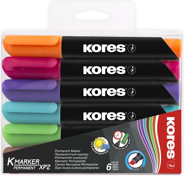 Produktbild Kores Permanent-Marker ""K MARKER"", Keilspitze, 6er Etui Strichstärke: 3-5 mm, schnell trocknend, nachfül (6 x)