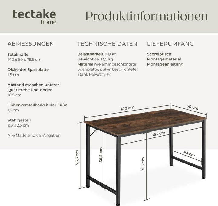 Produktbild tectake Jenkins (140 x 60 x 75.5 cm)