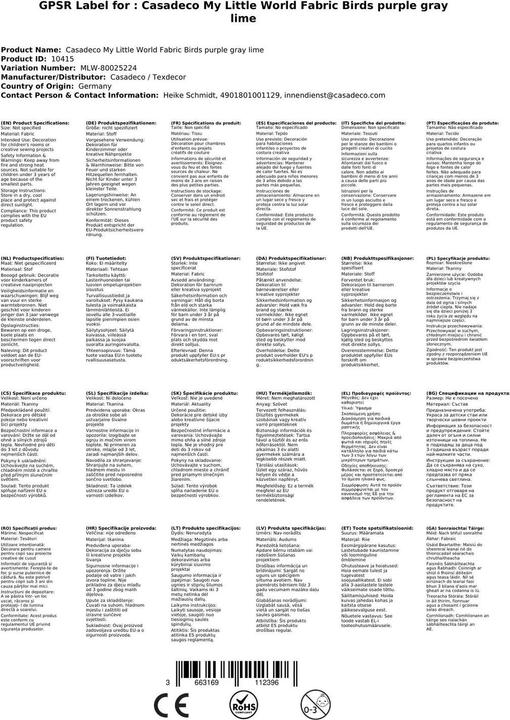 Image du produit Casadeco My Little World Tissu Oiseaux violet gris lime