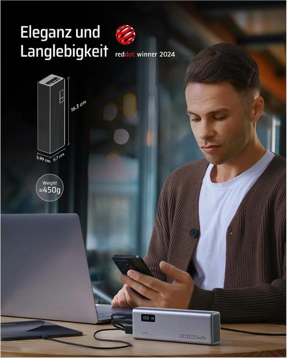 Image du produit Cuktech P+Serie Nr. 15 Powerbank 150W 20000mAh - Grau (20000 mAh, 150 W)