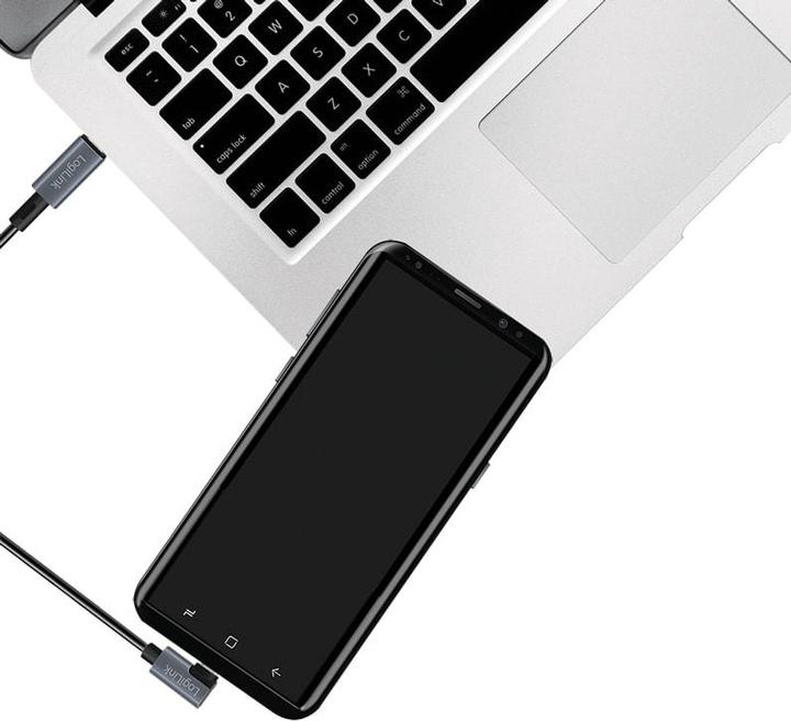 Produktbild LogiLink USB 2.0 Type-C-Kabel, USB-C/M 90° zu USB-C/M, E-mark, PD, schwarz, 2 m (2 m, USB 2.0, 100 W)