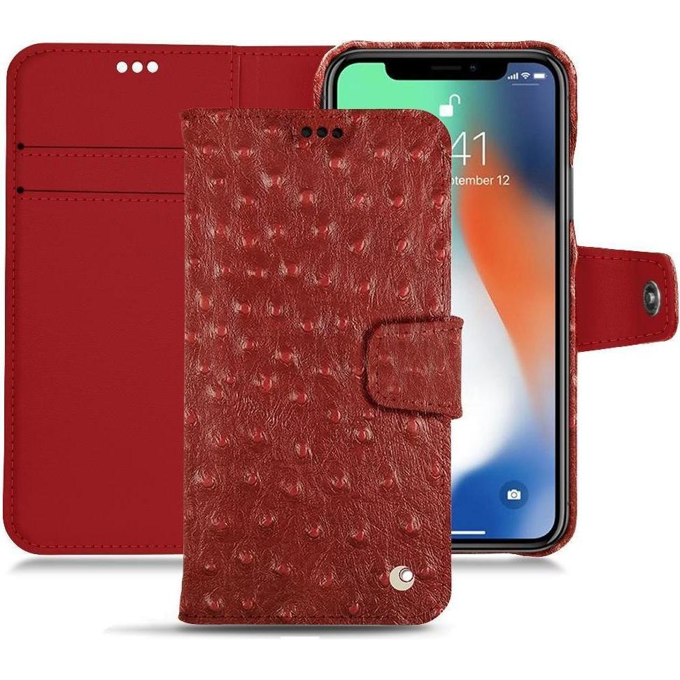 Noreve Lederschutzhülle Wallet (Apple iPhone XS Max), Smartphone Hülle, Rot