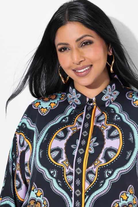 Produktbild Ulla Popken Bluse, Ornamente, oversized, Hemdkragen, 3/4-Arm (58)