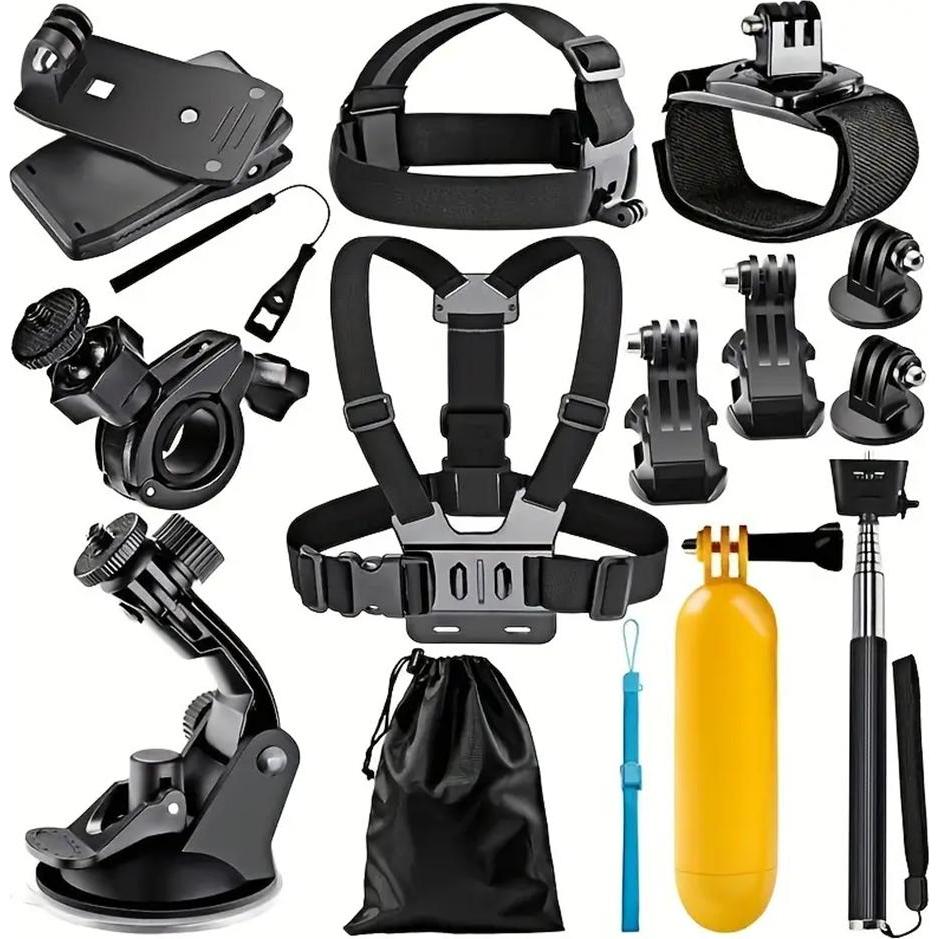 Techsuit - Accessory Kit Bundle CamQuest 15in1 (SA15) - for GoPro Action Camera - Black (bulk), Accessori action cam, Nero