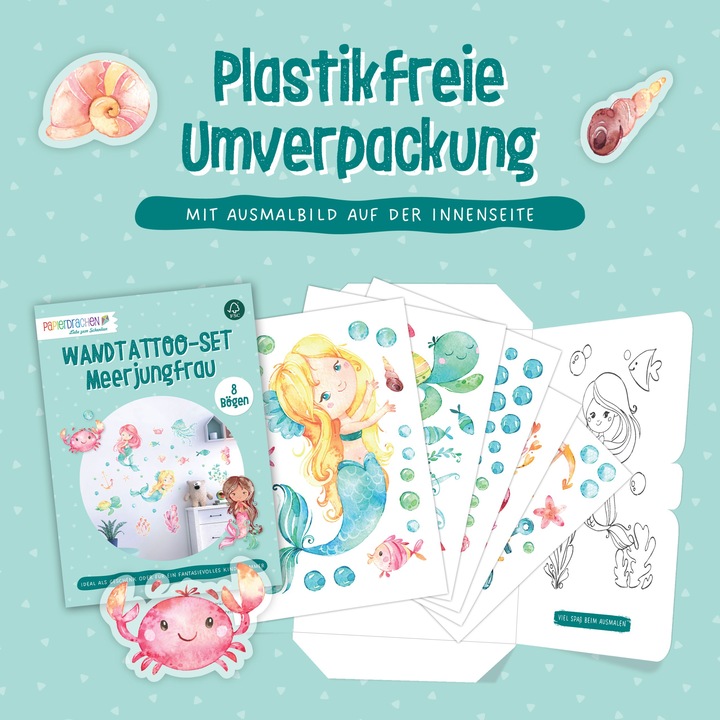 Image du produit Papierdrachen Autocollants muraux - sirène - set 1 (2 x 22 x 32 cm)