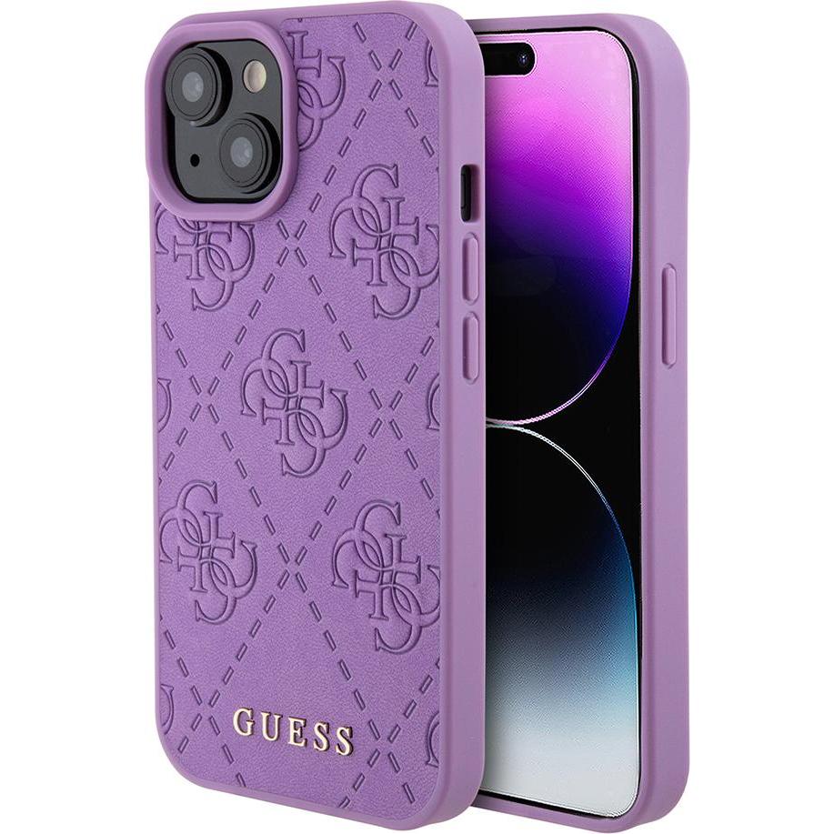 Guess GUHCP15SP4EPMU iPhone 15 6.1" fioletowy/light purple hardcase Leather 4G Stamped (Apple iPhone 15), Smartphone Hül...