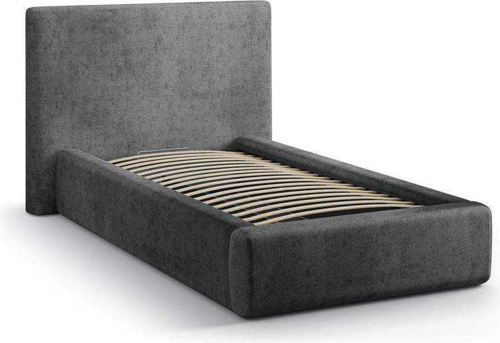 Actual product image Micadoni Storage Bed With Headboard, "Amy", Dark Grey, 220x130x95 Made in Europe (90 x 200 cm)