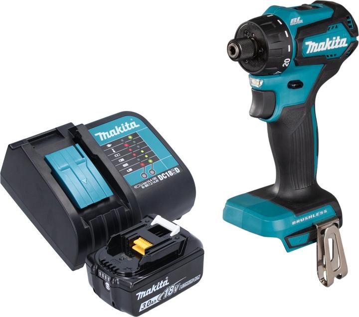 Actual product image Makita DDF 083 SF1 Cordless drill driver 18 V 40 Nm 1/4" brushless + 1x rechargeable battery 3.0 Ah + (Rechargeable battery operated)