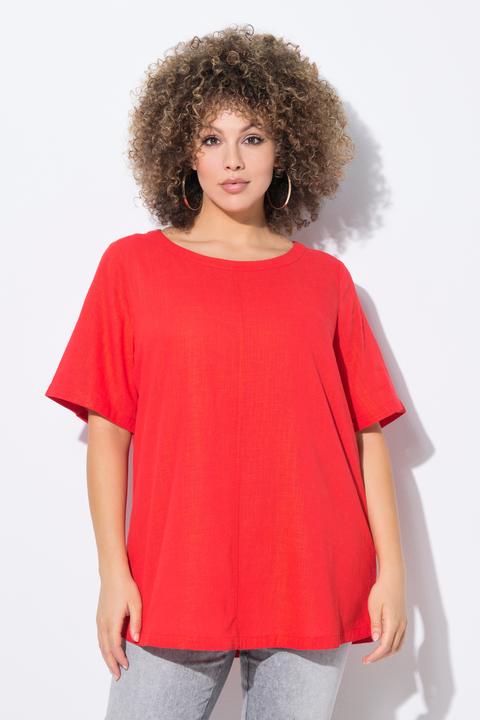 Actual product image Ulla Popken Draped Linen Blend Short Sleeve Blouse (50, 52)