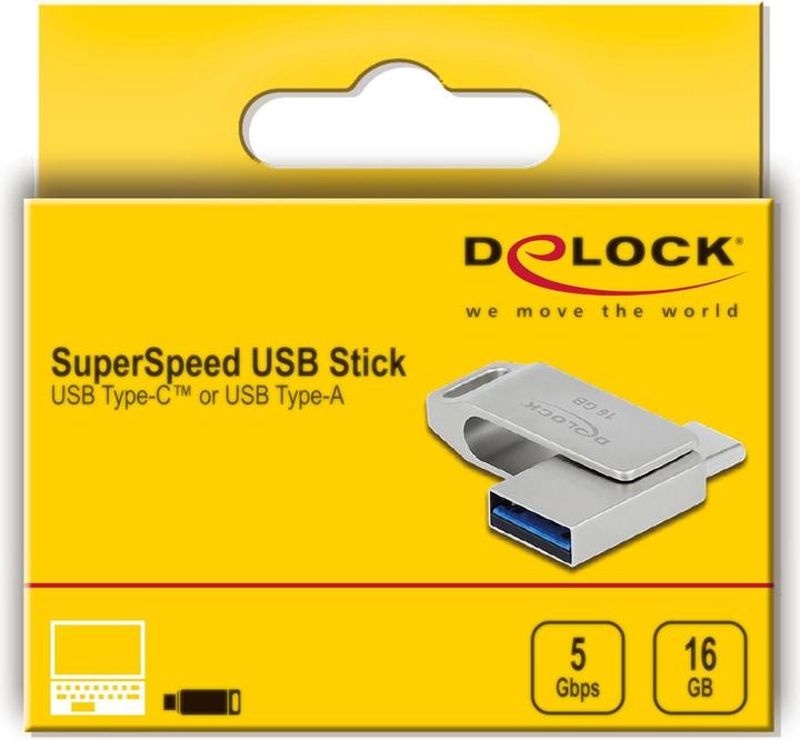 Actual product image Delock USB flash drive (16 GB, USB 3.2, USB-A, USB-C)