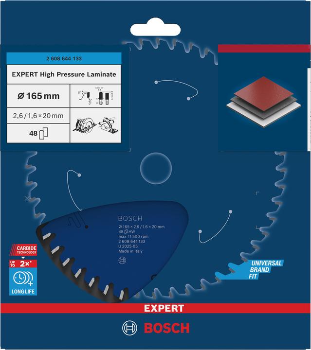 Produktbild Bosch Professional Zubehör Kreissägeblatt Expert for High Pressure Laminate, 165 x 20 x 2,6 mm, 48
