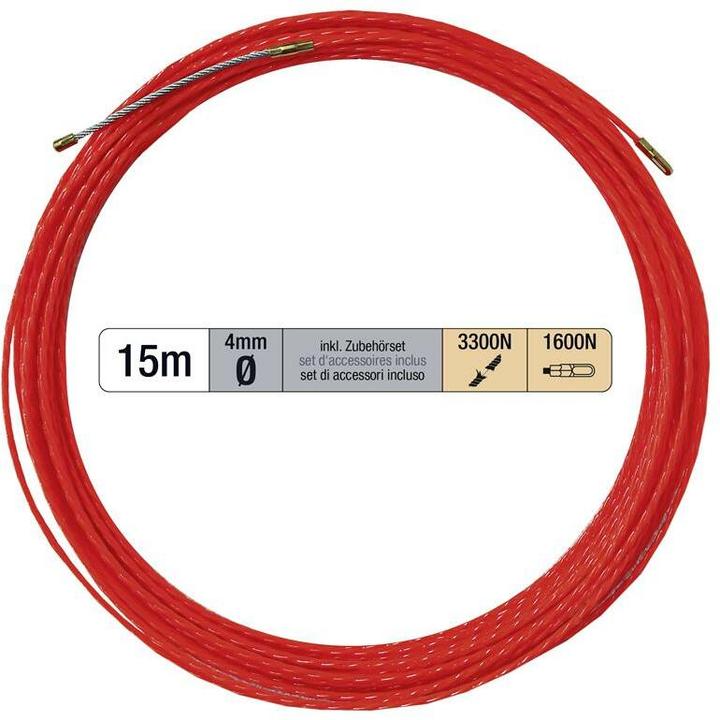 Actual product image Steffen Kabeleinzugsband PROFESSIONAL 15m Ø 4mm mit Suchfeder + Zubehörset rt (15 m)