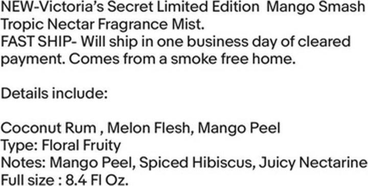 Nährwerte und Zutaten Victoria's Secret Mango Smash (250 ml, Körper- & Haarduftspray)