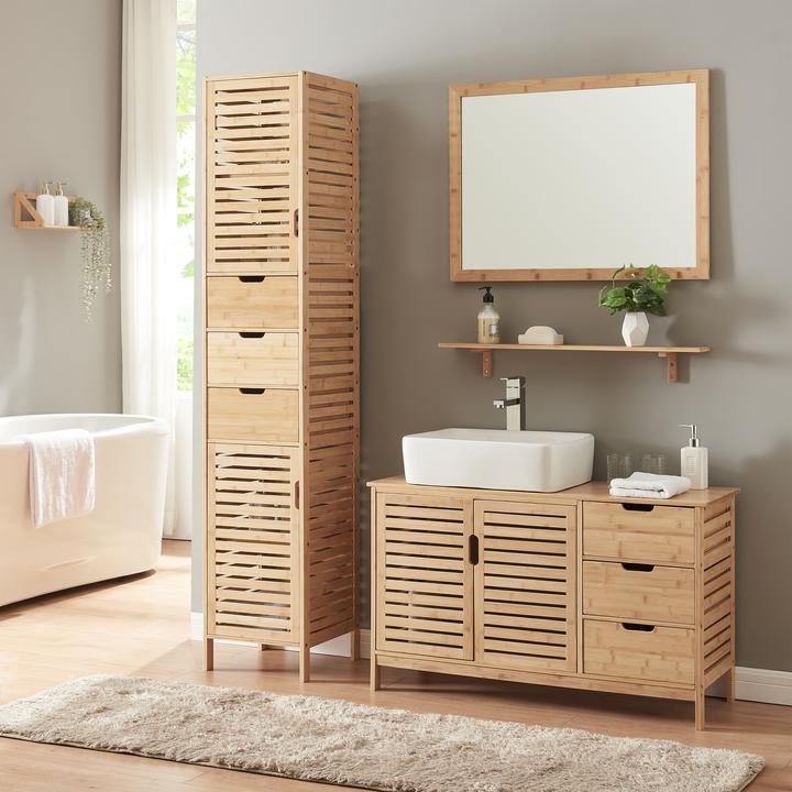 Actual product image En.Casa Wandspiegel mit Regal im Set Boksereys Bambus Natur (80 x 60 cm)