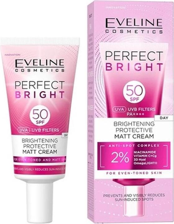 Actual product image Eveline Cosmetics Perfect Bright Face Cream SPF 50 30ml (Suntan cream, SPF 50, 30 ml)