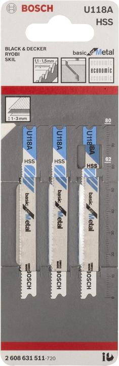Produktbild Bosch Professional Zubehör Stichsägeblatt U 118 A Basic for Metal, 3er-Pack