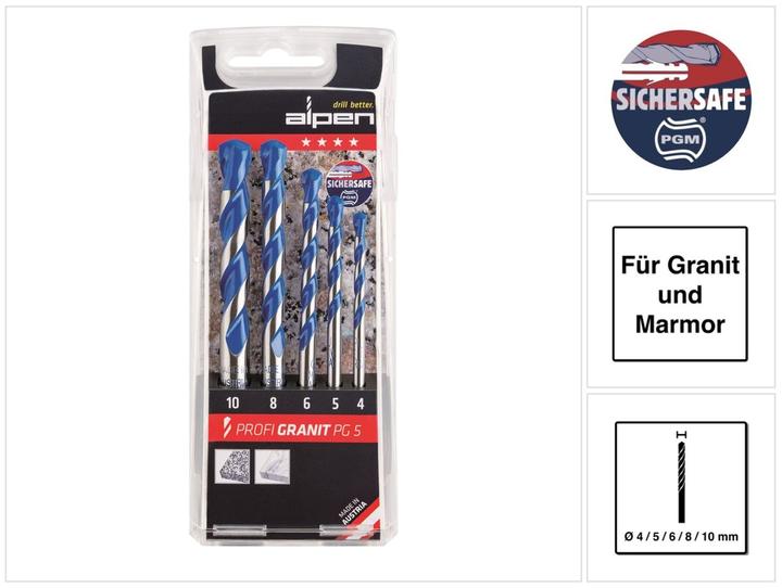 Produktbild Alpen Granitbohrer-Set 5teilig 4 mm (4 mm, 5 mm, 6 mm, 8 mm, 10 mm)