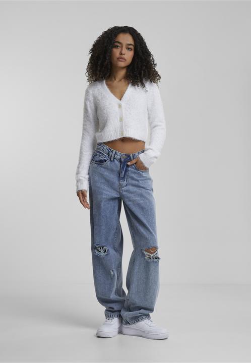 Produktbild Urban Classics Graue Damen-Crop-Cardigan mit Federn (XL)