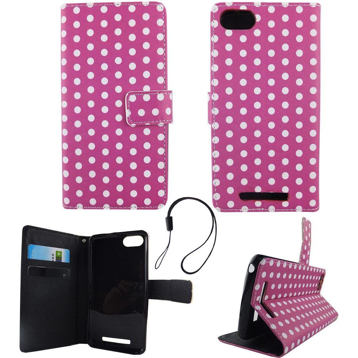 König Design Schutz Hülle für Wiko Lenny 3 Polka Dot Lila Tasche Cover Book Style Wallet (Wiko Lenny 3), Smartphone Hüll...