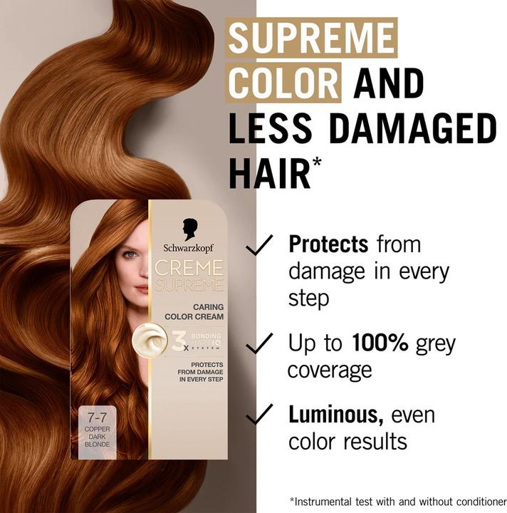 Actual product image Schwarzkopf Creme Supreme Hair Color Shade 77 Copper Dark Blonde (Fair-haired man)