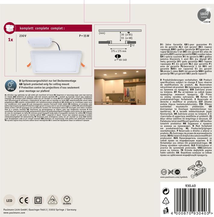 Actual product image Paulmann Recessed spot Areo VariFit 175x175 White (1300 lm)