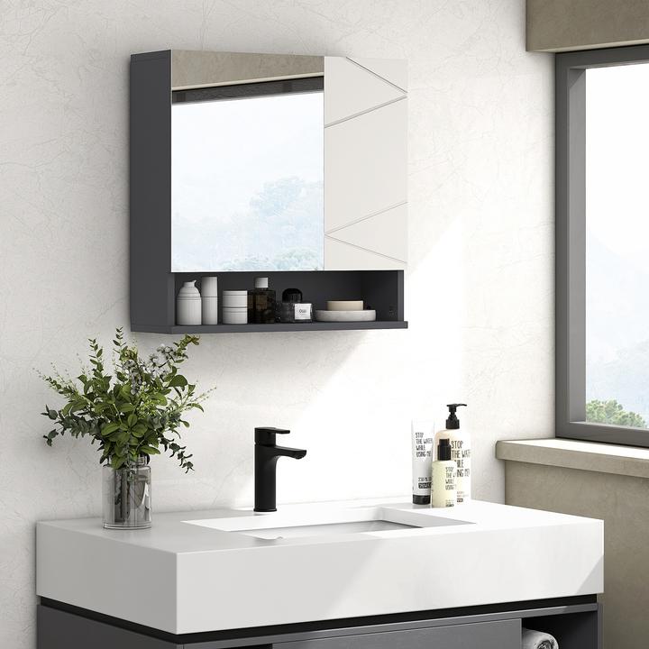 Produktbild Kleankin Spiegelschrank Spanplatte, Glas Grau (55 x 17 x 55 cm)