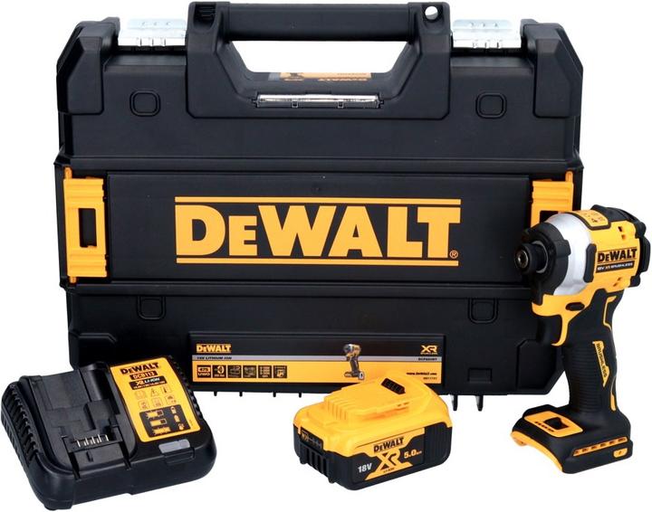 Produktbild DeWalt DCF 850 P1 Akku Schlagschrauber 18 V 205 Nm 1/4" Brushless + 1x Akku 5,0 Ah + Ladegerät + TST