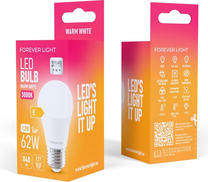 Image du produit Forever Light LED Bulb E27 G45 7.2W 840lm 3000K class E (E27, 840 lm, 1x)