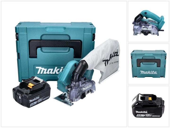 1x Makita DCC 500 Akku Diamantschleifer, 1x Makita Staubsack komplett ( 126738-0 ), 1x Makita BL 1840 B 18 V 4,0 Ah Akku ( 197265-4 ), 1x Makita Makpac, 1x Universaleinlage