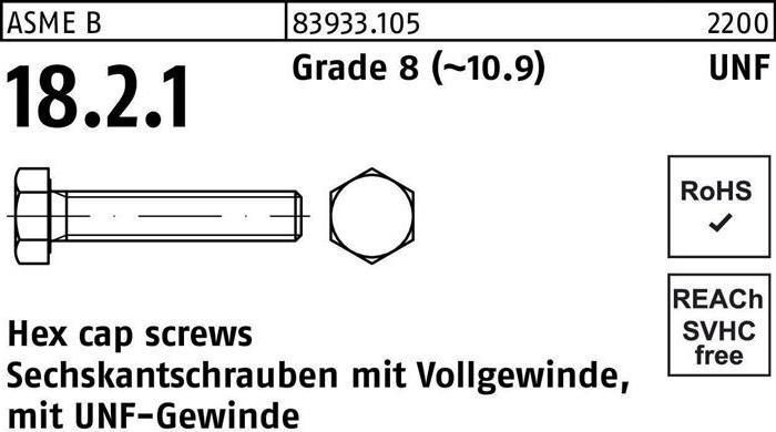 Produktbild Sechskantschraube R 83933 m.UNF-Gewinde VG 1/4 x 7/8 Grade 8 (10.9) (100 Schrauben pro Stück)