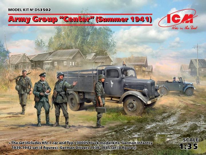 Immagine prodotto ICM Gruppo d'armate "Centro" (estate 1941) (Kfz1, Typ L3000S, Fanteria tedesca (4 figure) Ger.Drivers
