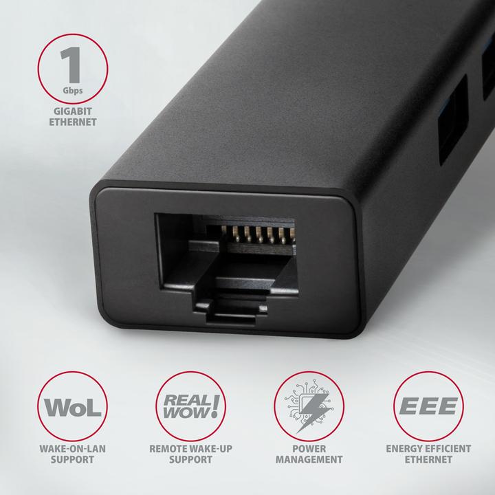 Produktbild Axagon HMC-GL3A USB-C-Hub, 3x USB-A, Gbit-LAN (USB-C, 4 Ports)