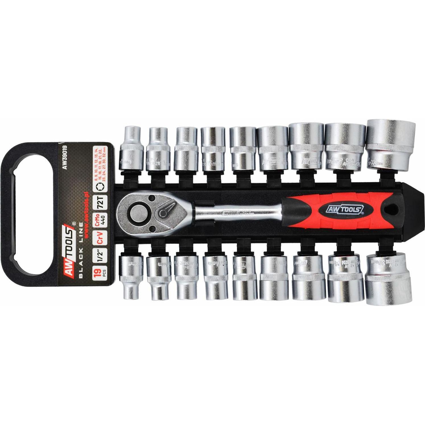 Awtools, Steckschlüssel + Stecknuss, ZESTAW KLUCZY 1/2" 19el (1/2")