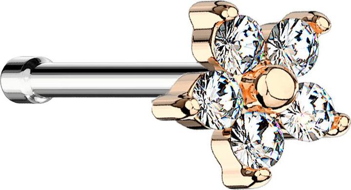 Produktbild Star Piercing Nasenstecker gerade rosegold Blume Kristall silber (Messing, Chirurgenstahl 316L)
