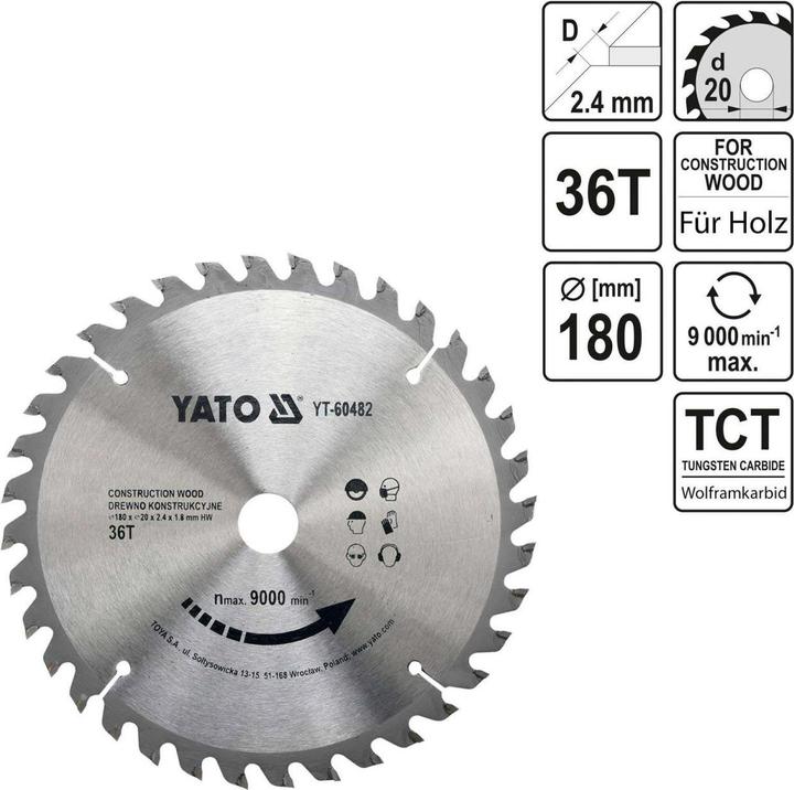 Actual product image Yato Professional HM circular saw blade for construction timber nail-resistant 180x20mm 36T YT-60482