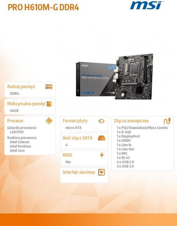 Produktbild MSI PRO H610M-G DDR4 (LGA 1700, Intel H610, mATX)