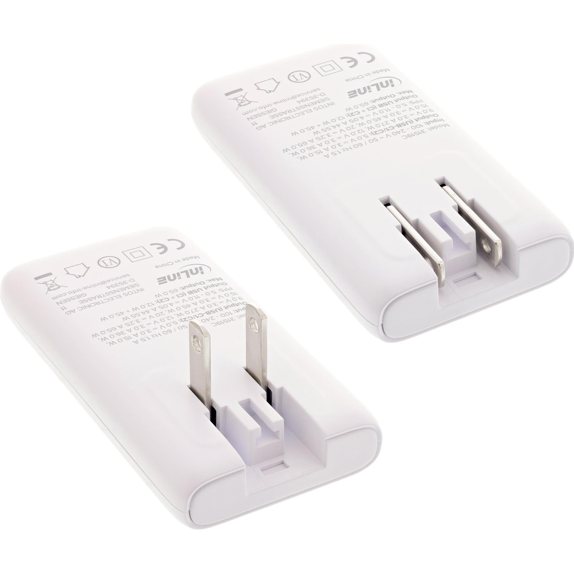 InLine USB Netzteil Ladegerät (65 W), Caricatore USB, Bianco