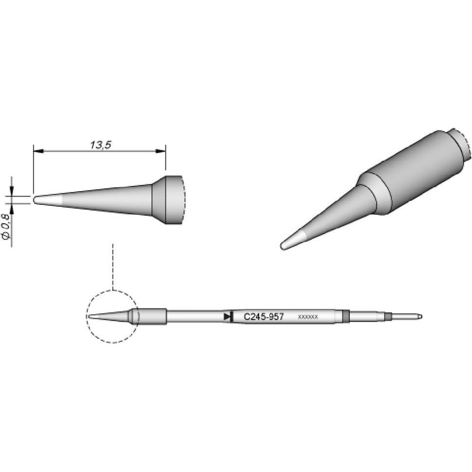 JBC Lötspitze Serie C245, Rundform, C245957/Ø 0,8 mm, gerade, Lötgerät Zubehör