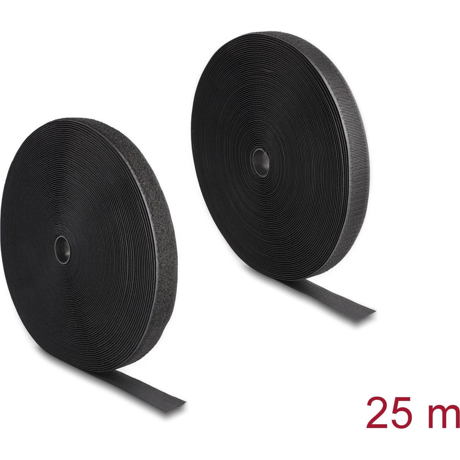 Delock, Klettband, Klettband 25m x 25mm Strapazierfähig Schwarz (25 mm)